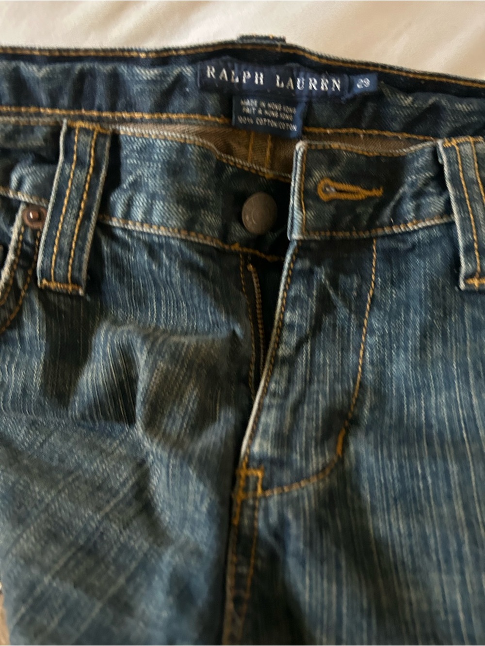 Ralph Lauren Two-Tone Blue Denim Jeans with Tan Suede-Look Panels - Picture 4 of 6